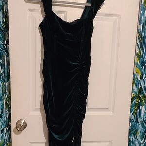 SHEIN Dark Green Velvet Asymmetrical Dress